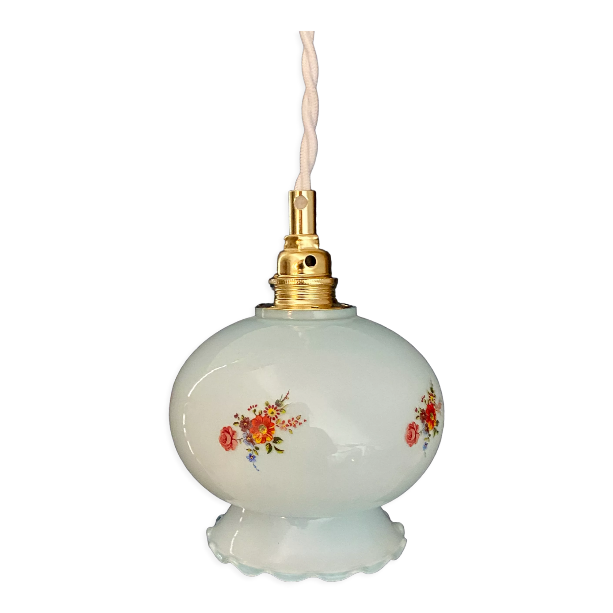 Vintage blue opaline tulip ride with flower design