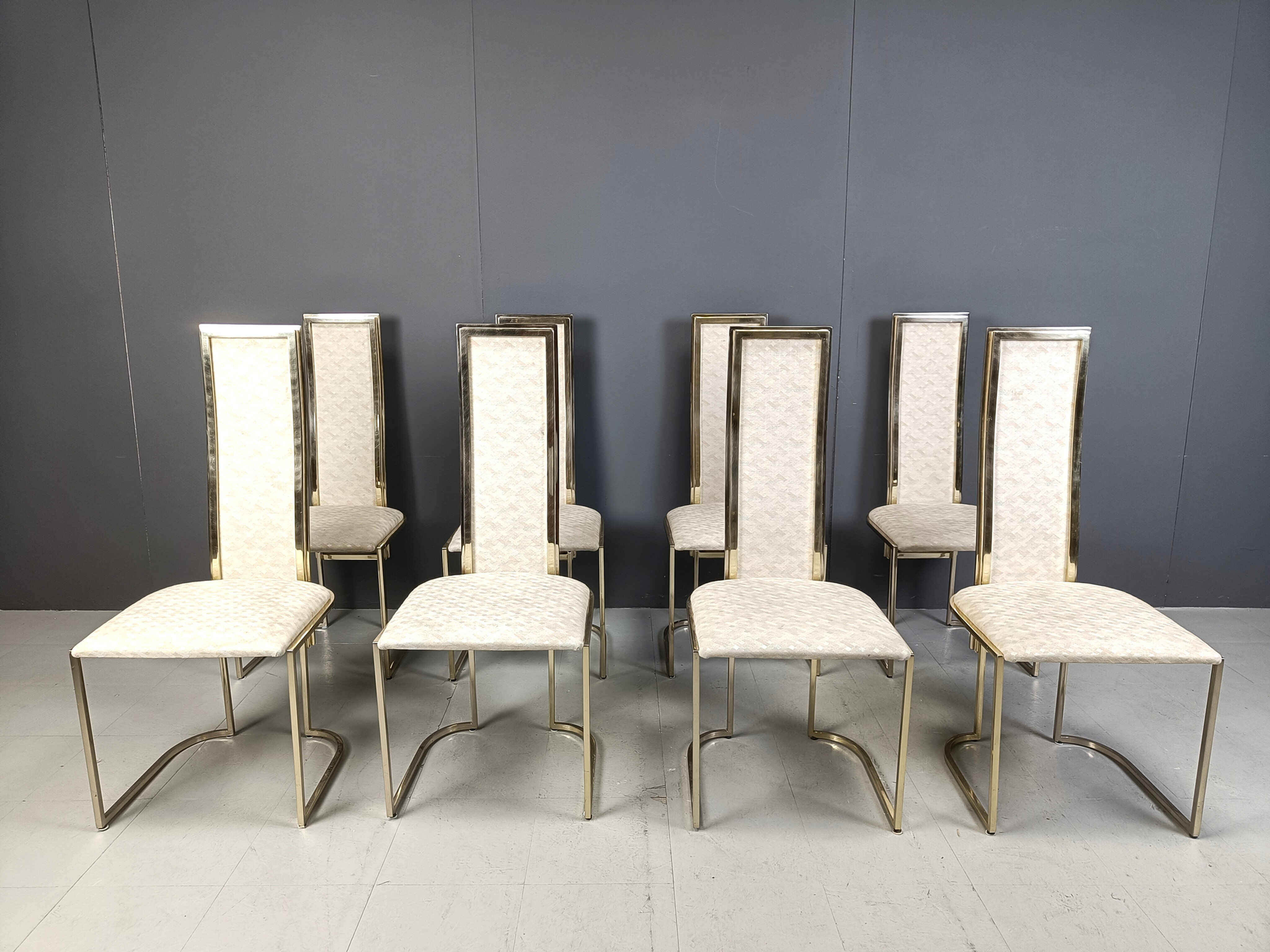 Vintage brass dining chairs by Belgo Chrom, 1970s - set of 8