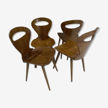 Suite de 4 chaises bistrot Baumann modèle fourmi 1960