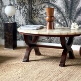 Coffee table in wood, marble and onyx.