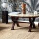 Coffee table in wood, marble and onyx.