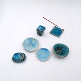 Set of decorative turquoise ceramics "Fond d'Atelier" - N.Lebrun - Belgium 1970s
