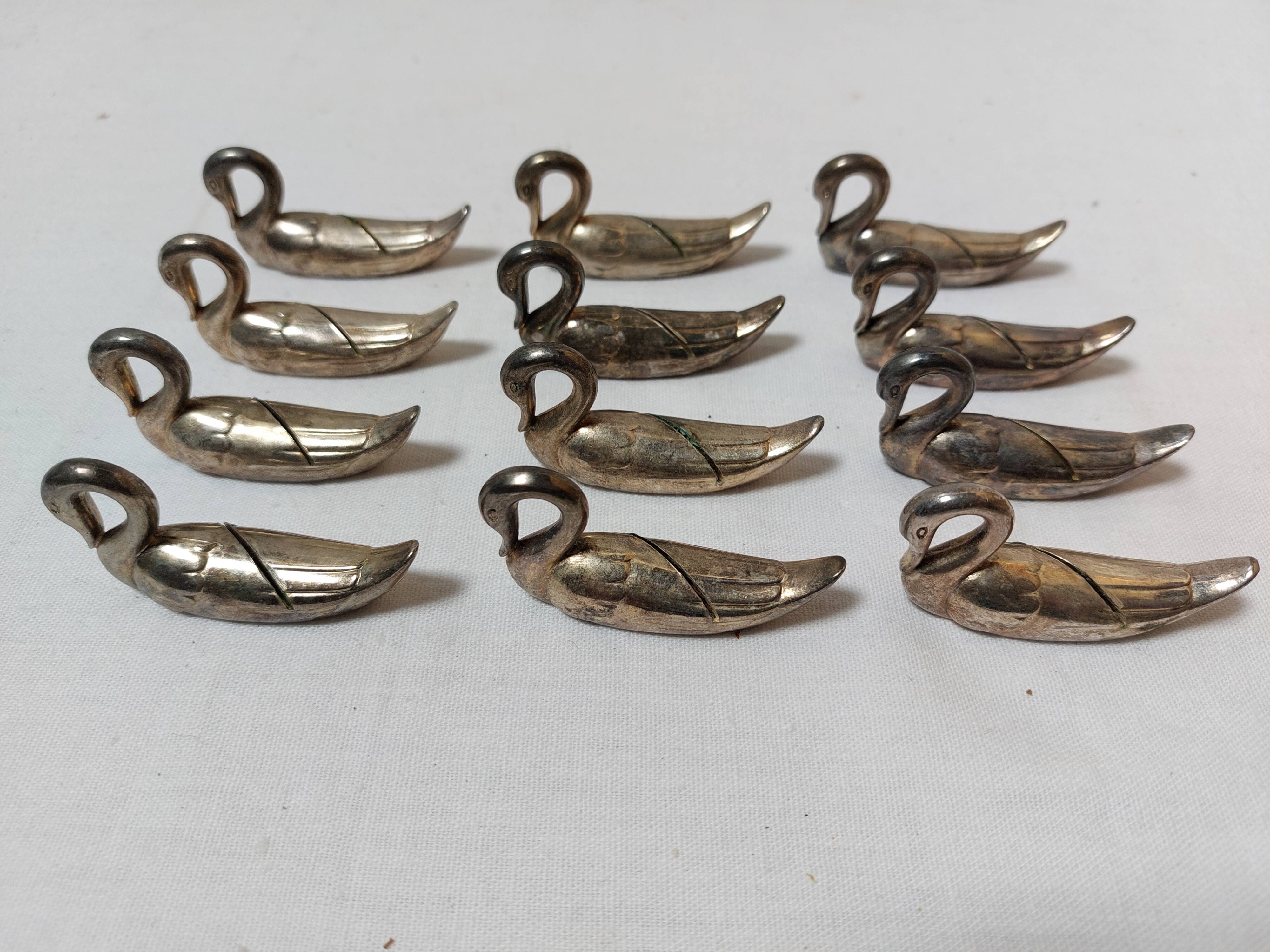 set de 12 porte-noms ou porte-menus de table en forme de canard / cygne - Vintage