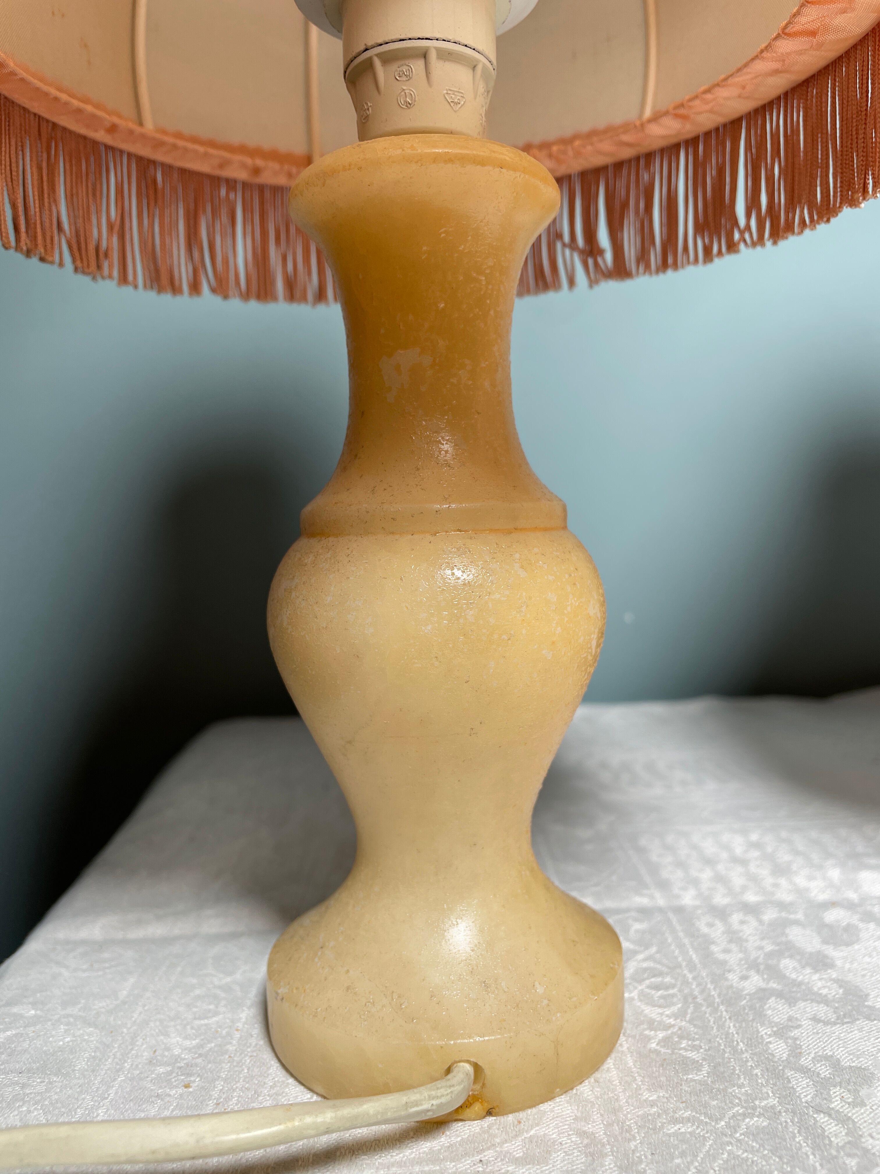 Pair of vintage bedside lamps with pink fringes