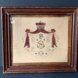 Tableau ancien, blason peint à la main, armoiries, XIXème