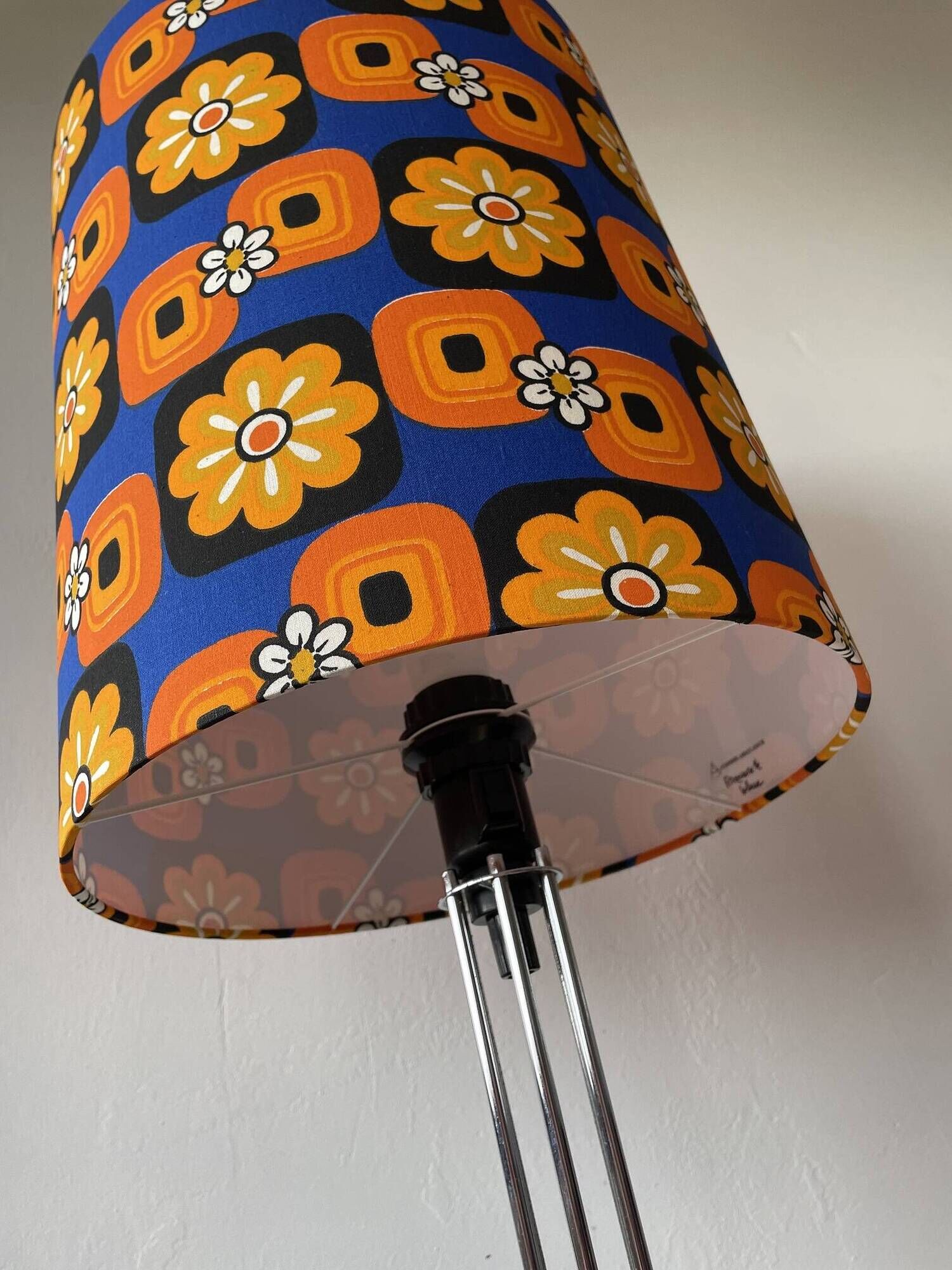 Lampshade blue daisy h40 d30 vintage 70's