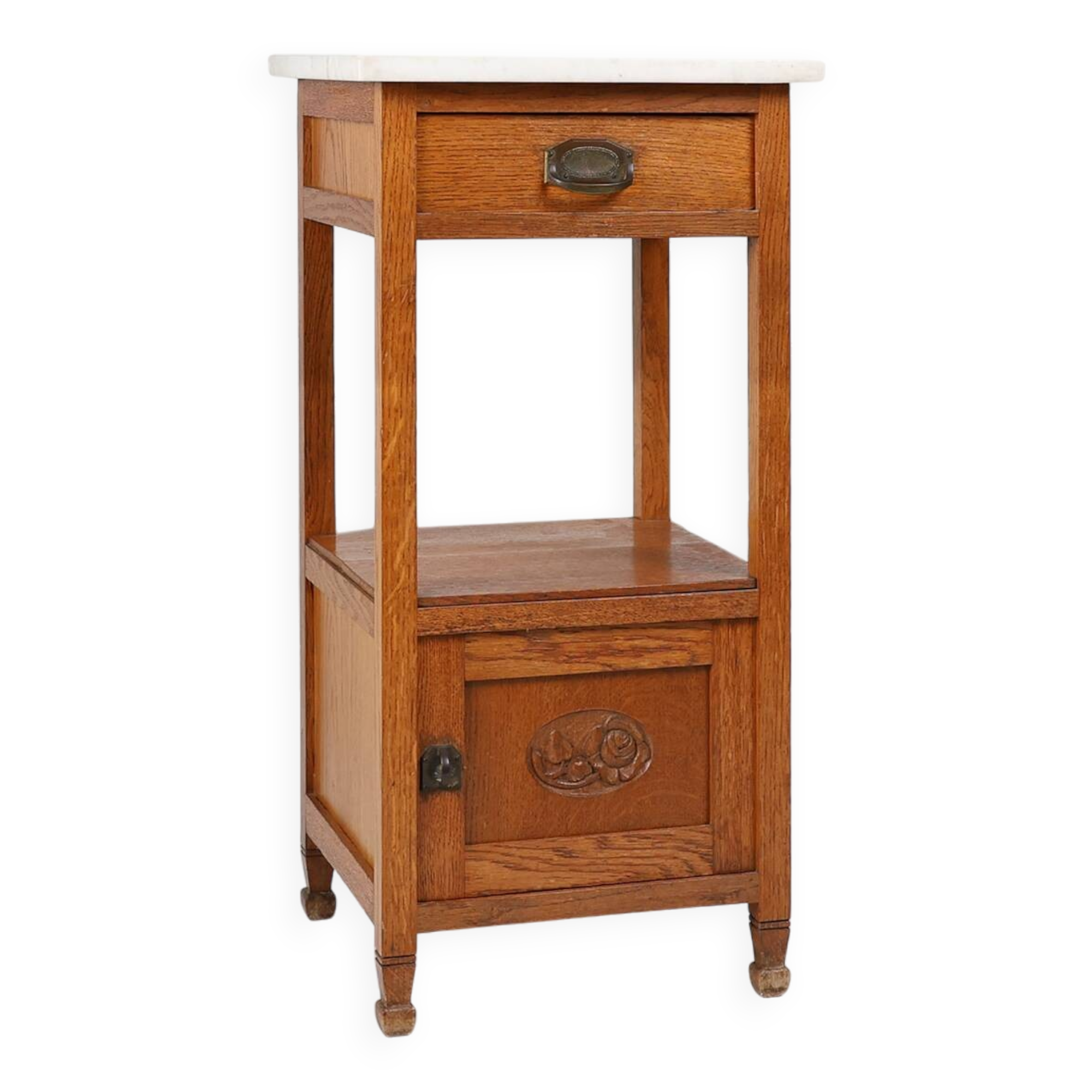 French Art Deco bedside table with a Carrara marble top, circa 1920.