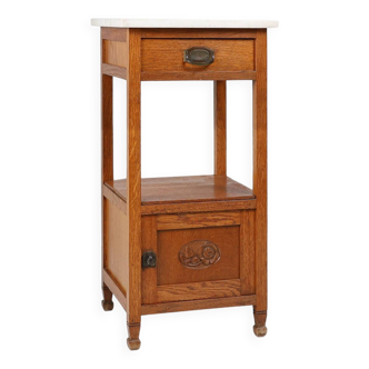 Table de chevet Art Déco française avec plateau en marbre de Carrare, vers 1920