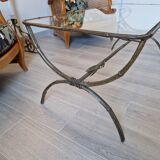 Table basse art déco en bronze et verre