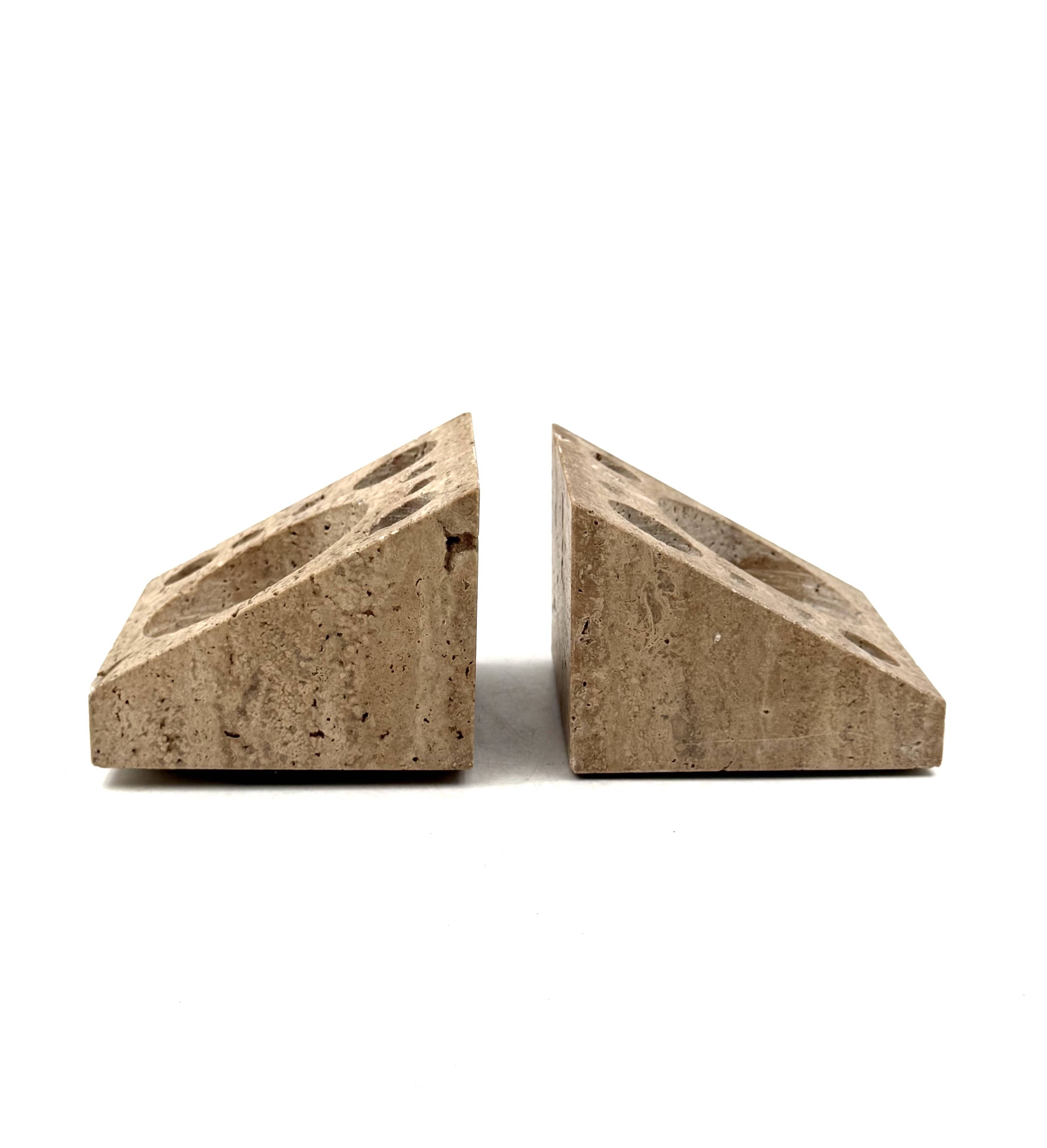 Enzo Mari, Set of 2 travertine desk organizers, Danese Italy 1970s