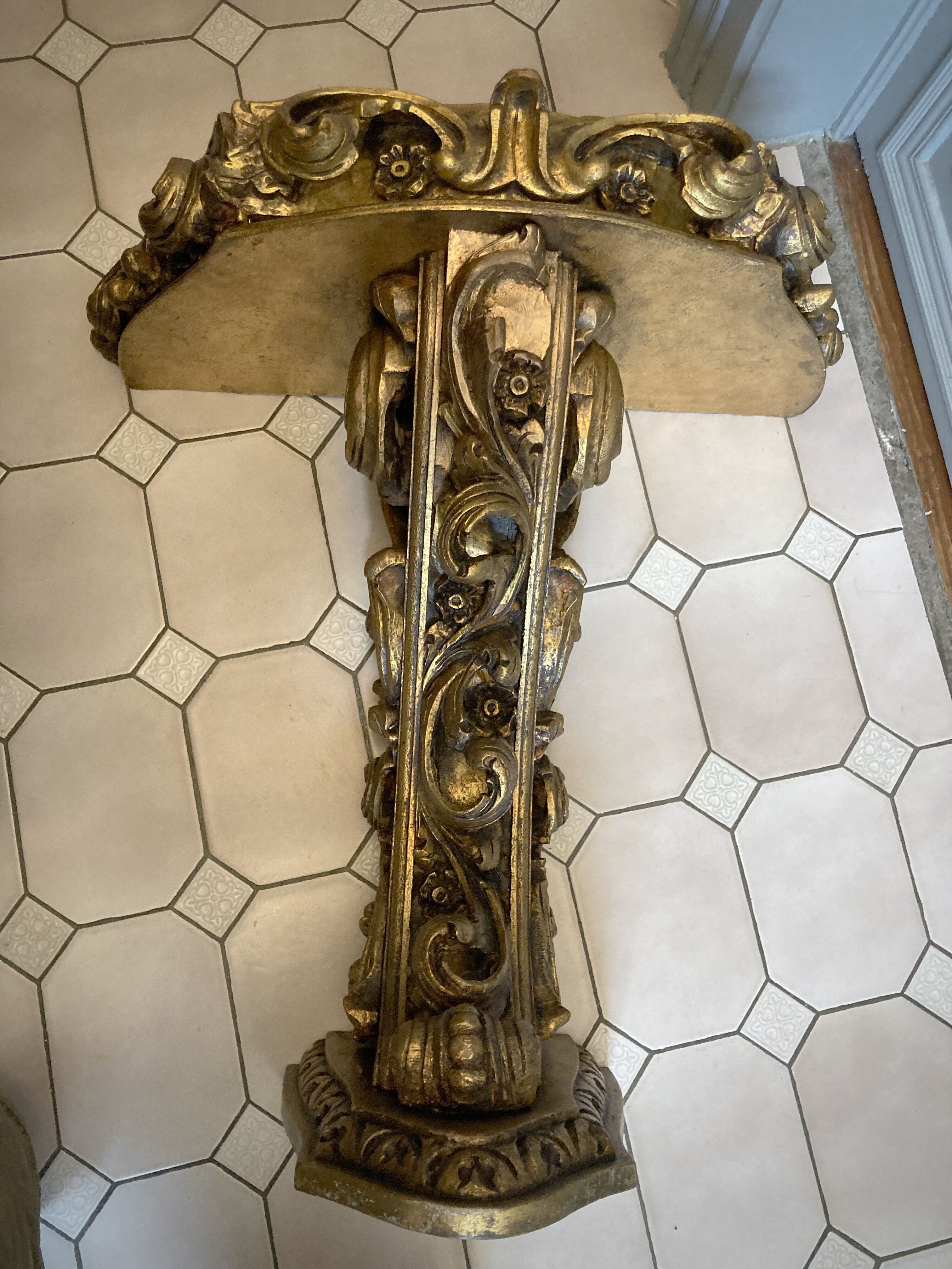 Carved wooden and marble console