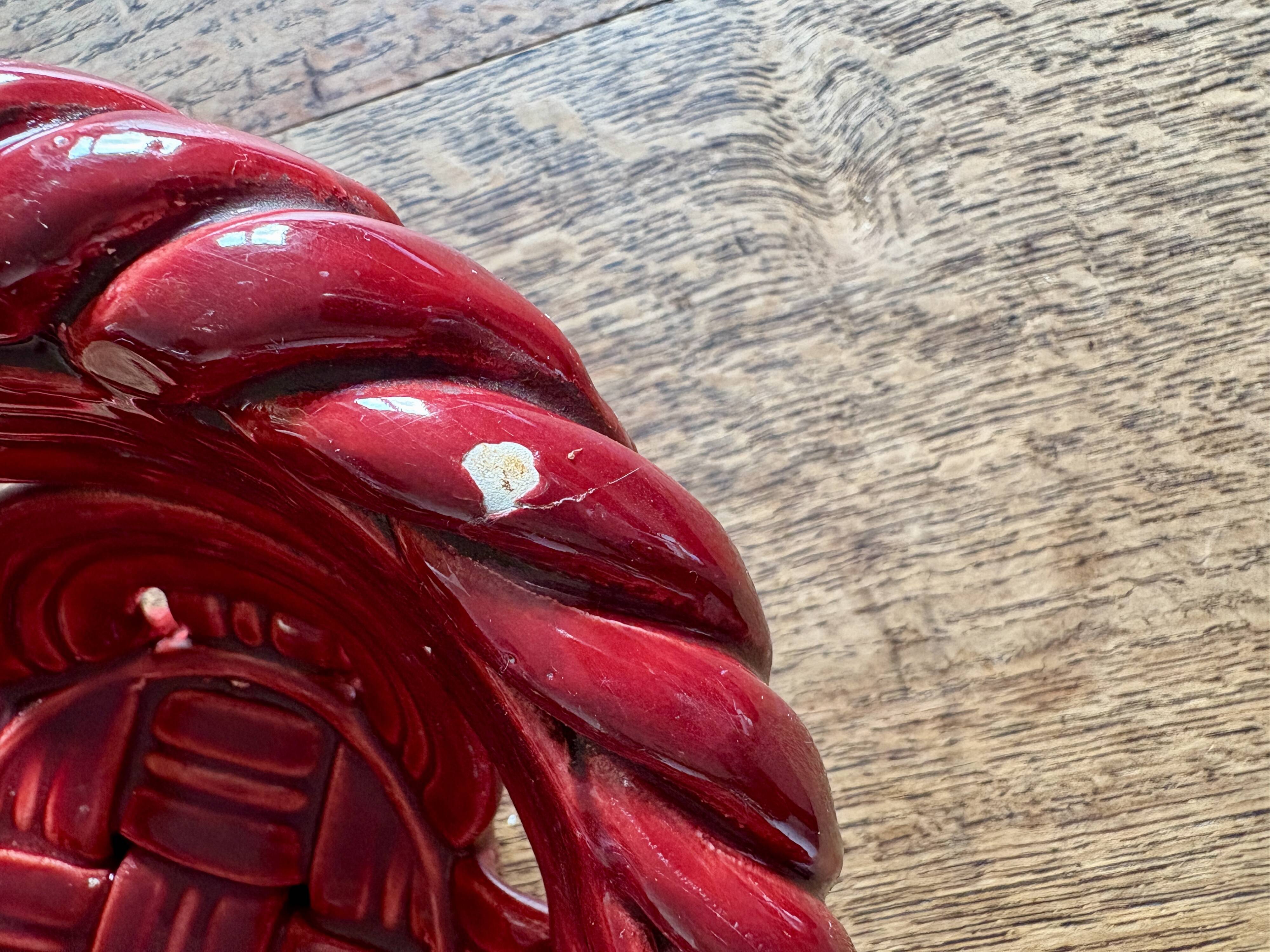 Vintage red ceramic basket