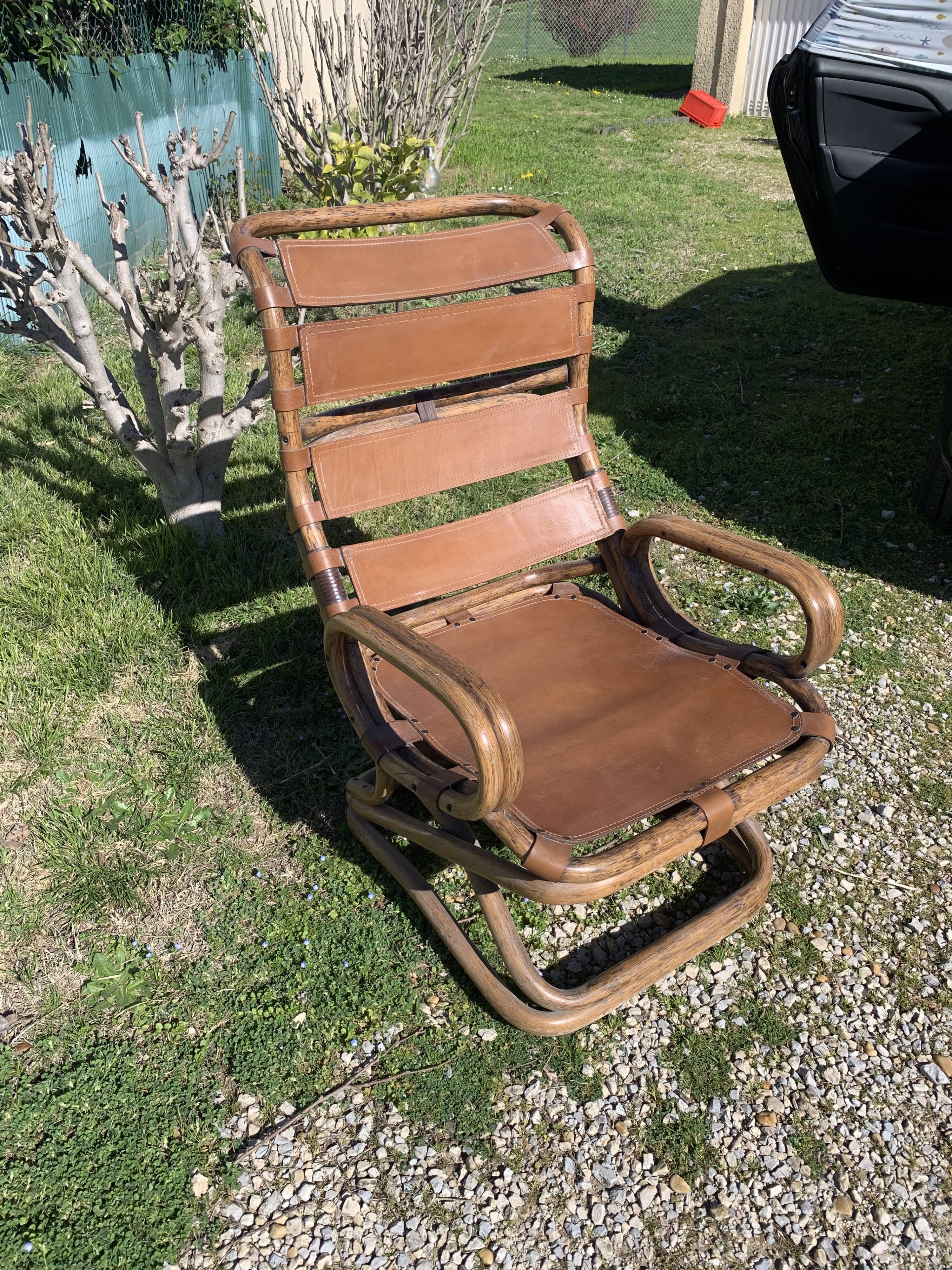 Fauteuil de Tito Agnoli relax bambou et cuir