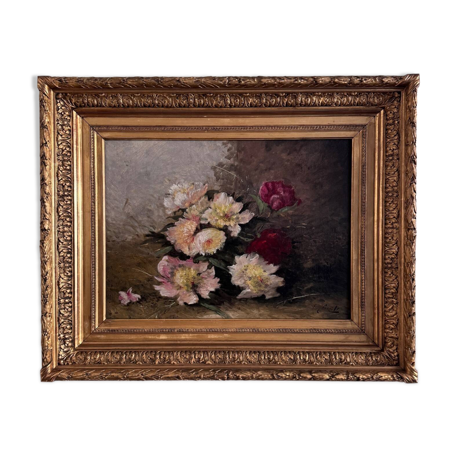 Huile sur toile nature morte aux fleurs par Eugène Parisy XIXe