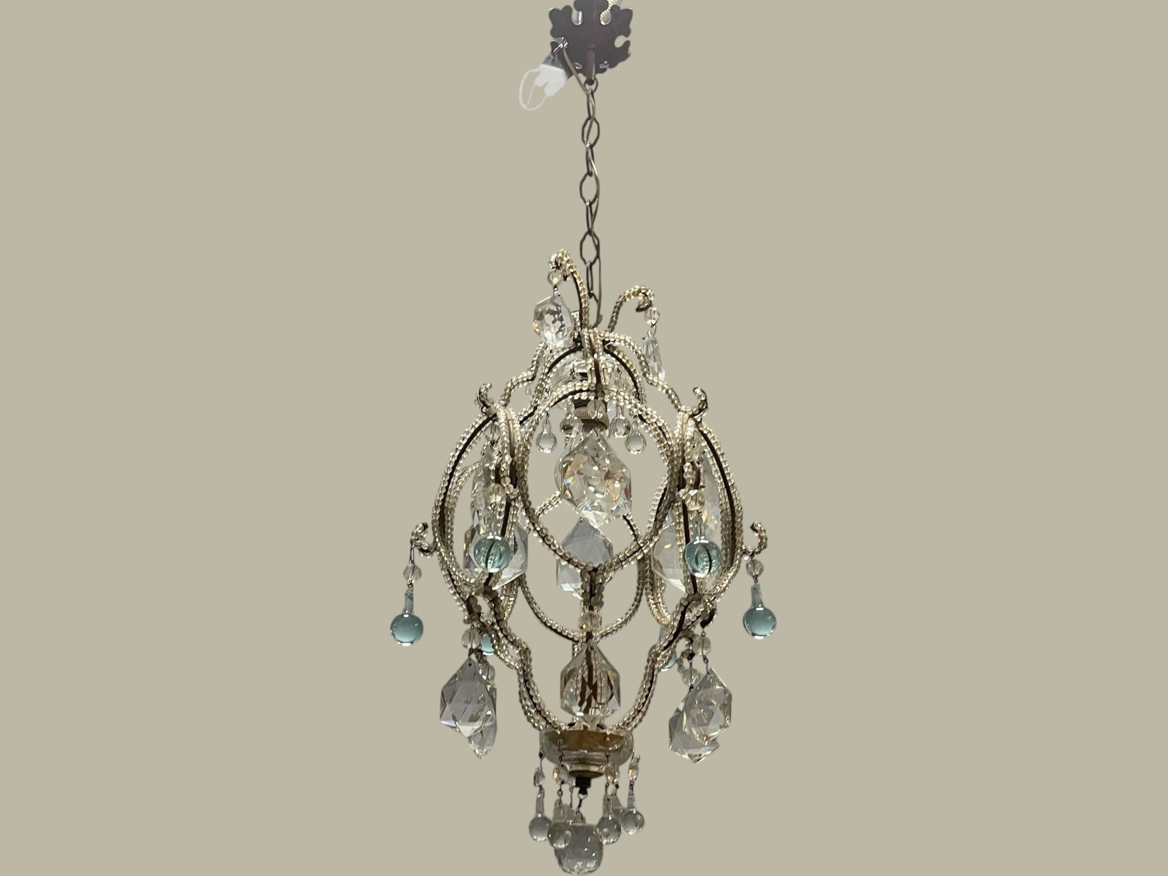 Vintage Crystal Beaded Pendant Light with Murano Glass Drops, Italy