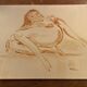 Signed painting monochrome watercolor female portrait "reclining study"