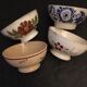 4 antique earthenware bowls with different patterns