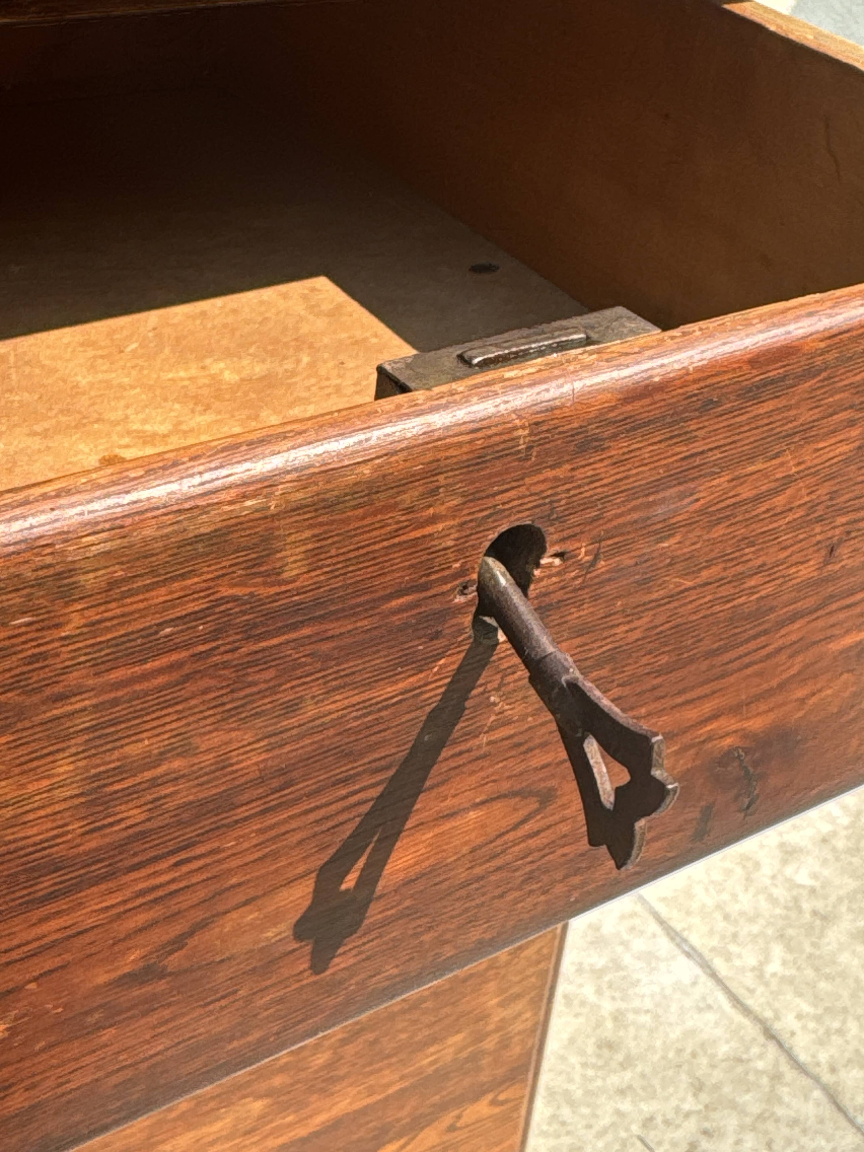 Modernist desk in wood and green moleskin upholstery