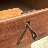Modernist desk in wood and green moleskin upholstery