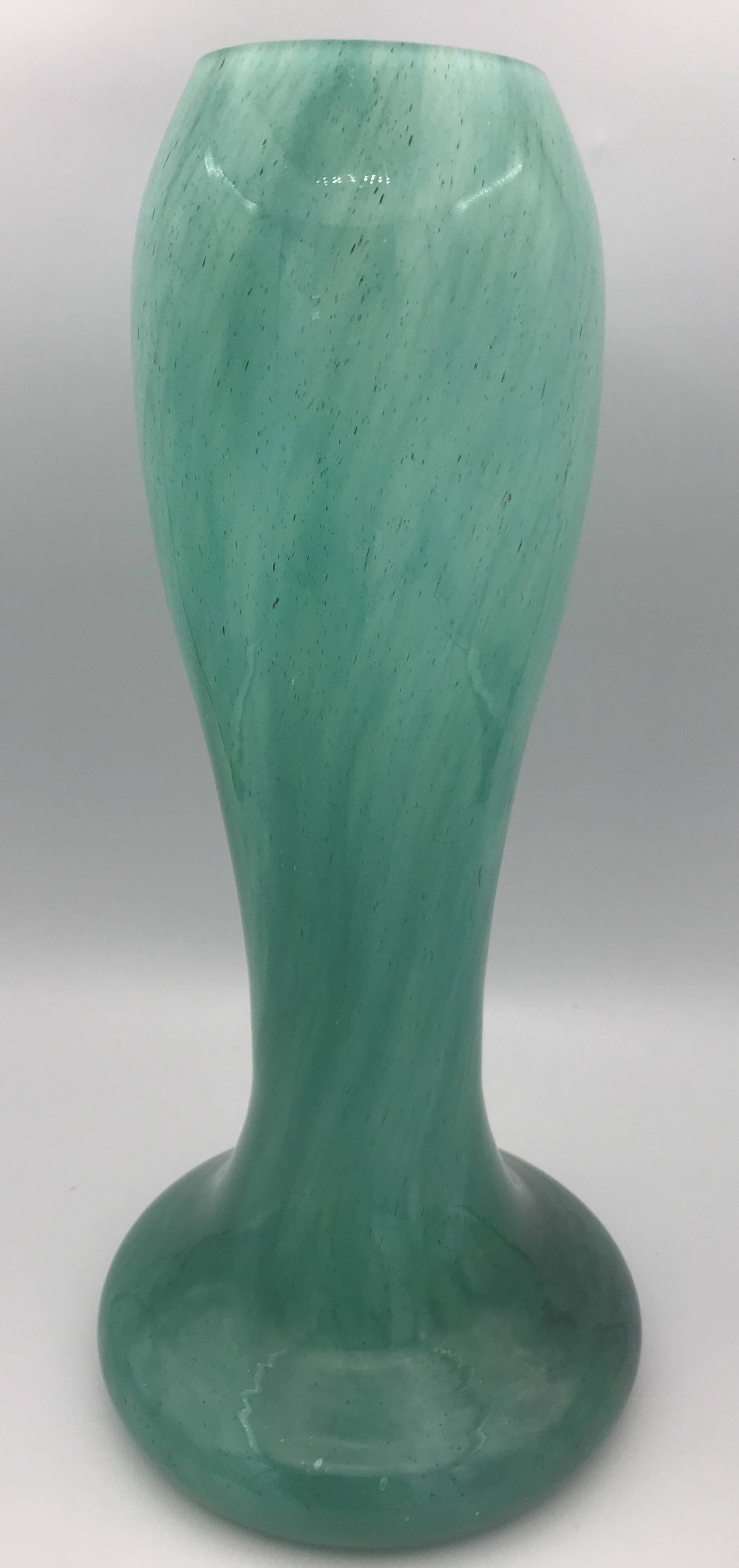 Vintage speckled green marbled glass vase, art nouveau