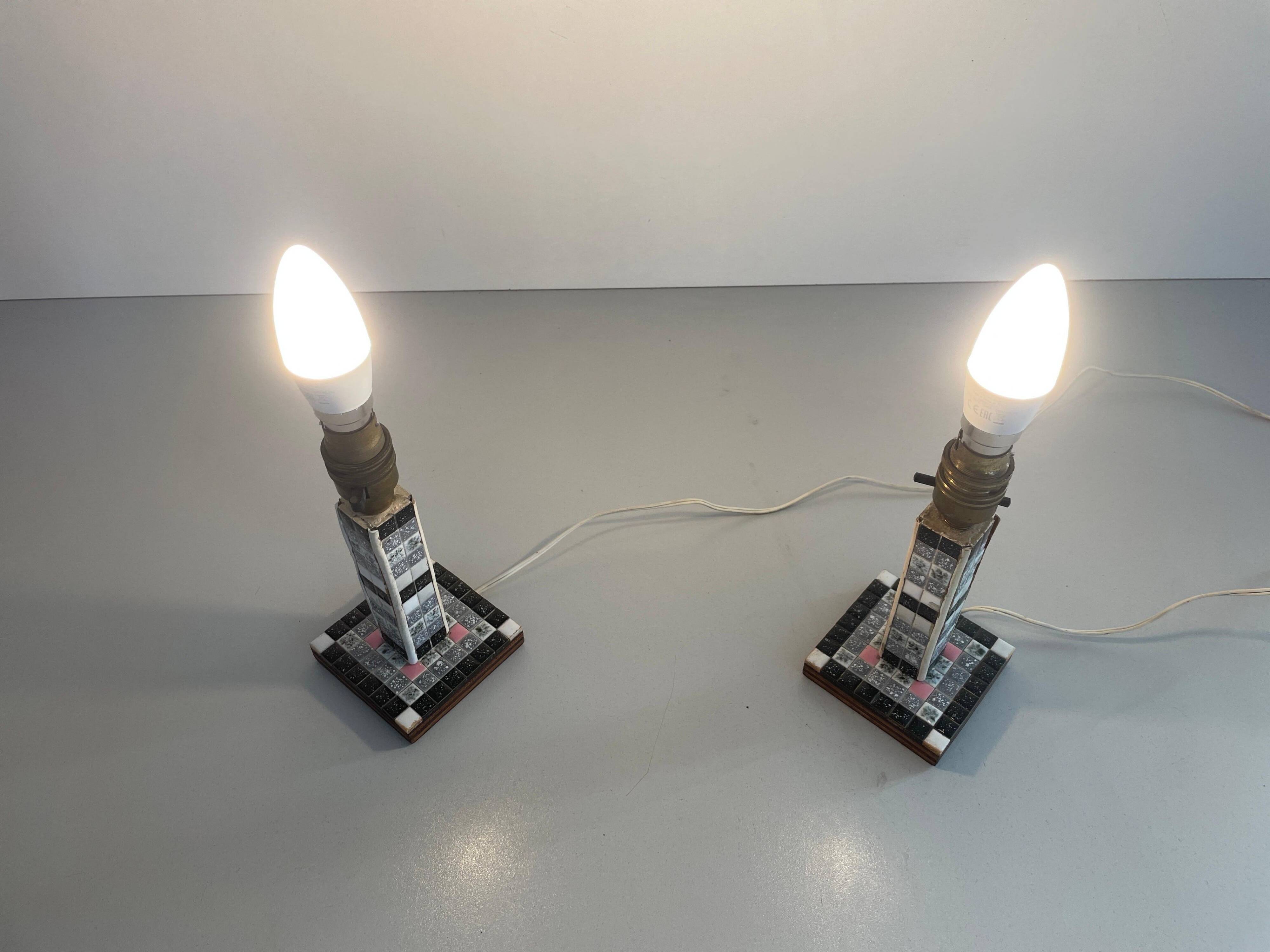 Pair of black and white ceramic table lamps, 1950s, France