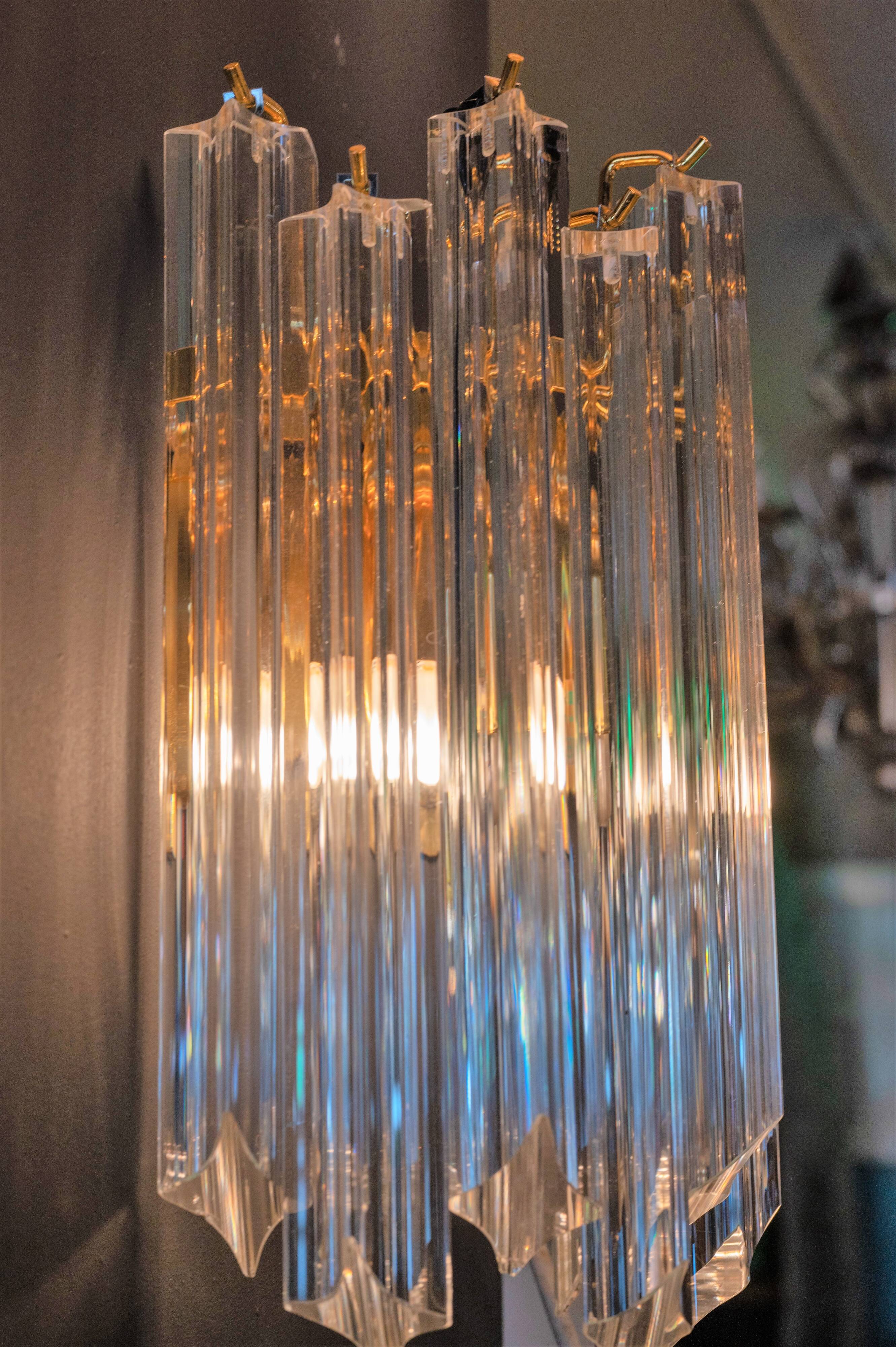 Vintage brass and murano glass wall lamp from Venini by Novaresi, Italy 1960s