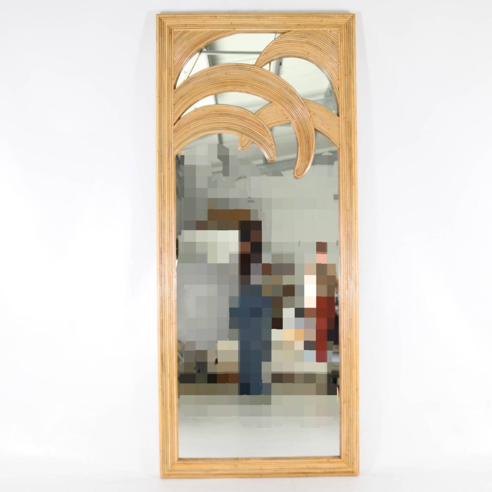 Grand miroir « palmes » en rotin
