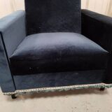 Pair of navy blue velvet club armchairs