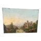 Large Antique Castle Landscape Painting, Oil On Canvas Signed Kraft 1850