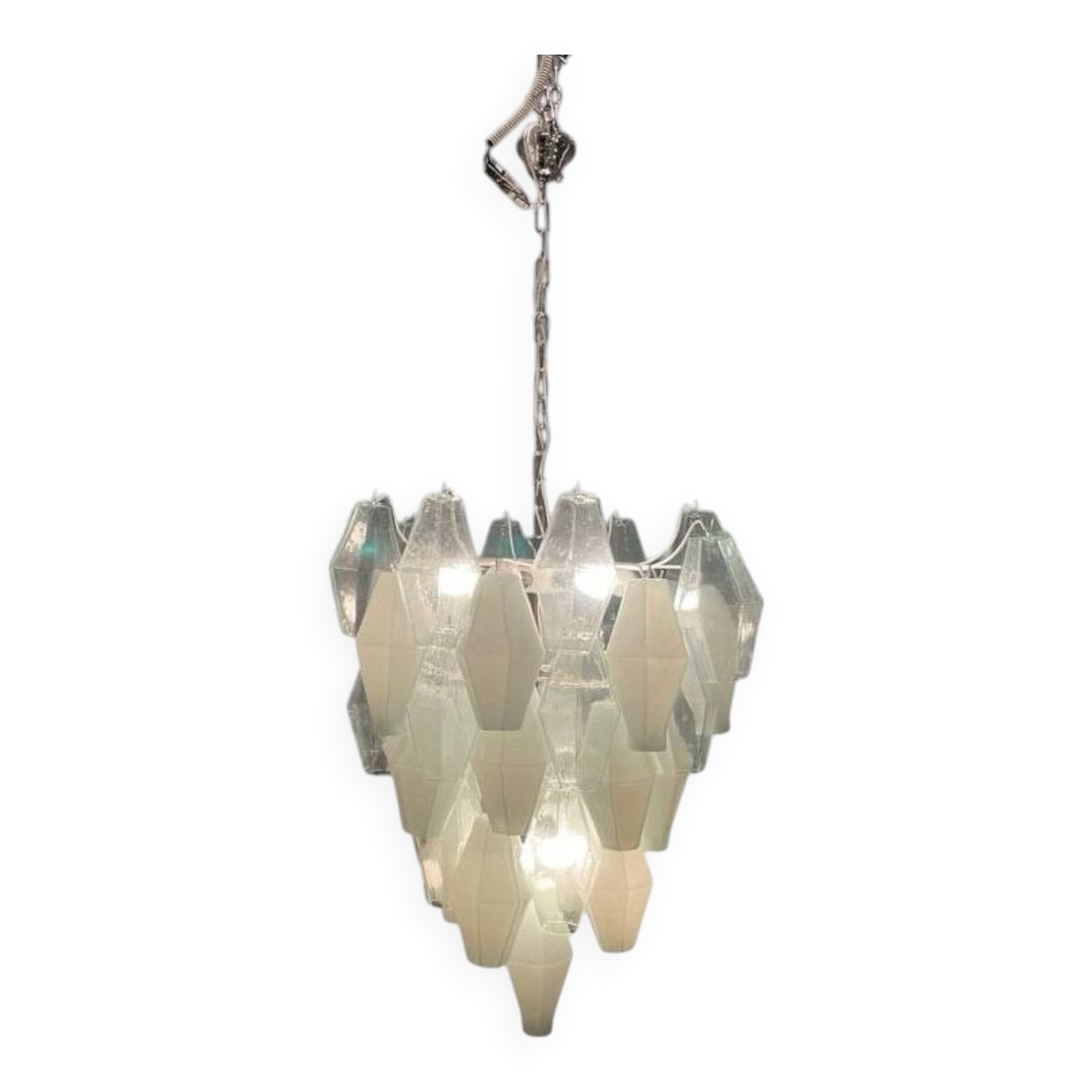 Large Polygon White Murano Glass Chandelier 1980’s