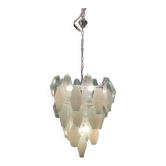 Grand lustre polygonal en verre de Murano blanc des années 1980