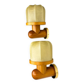 Pair of Italian "Cocoon" wall lights, resin and pine wood, 1970s