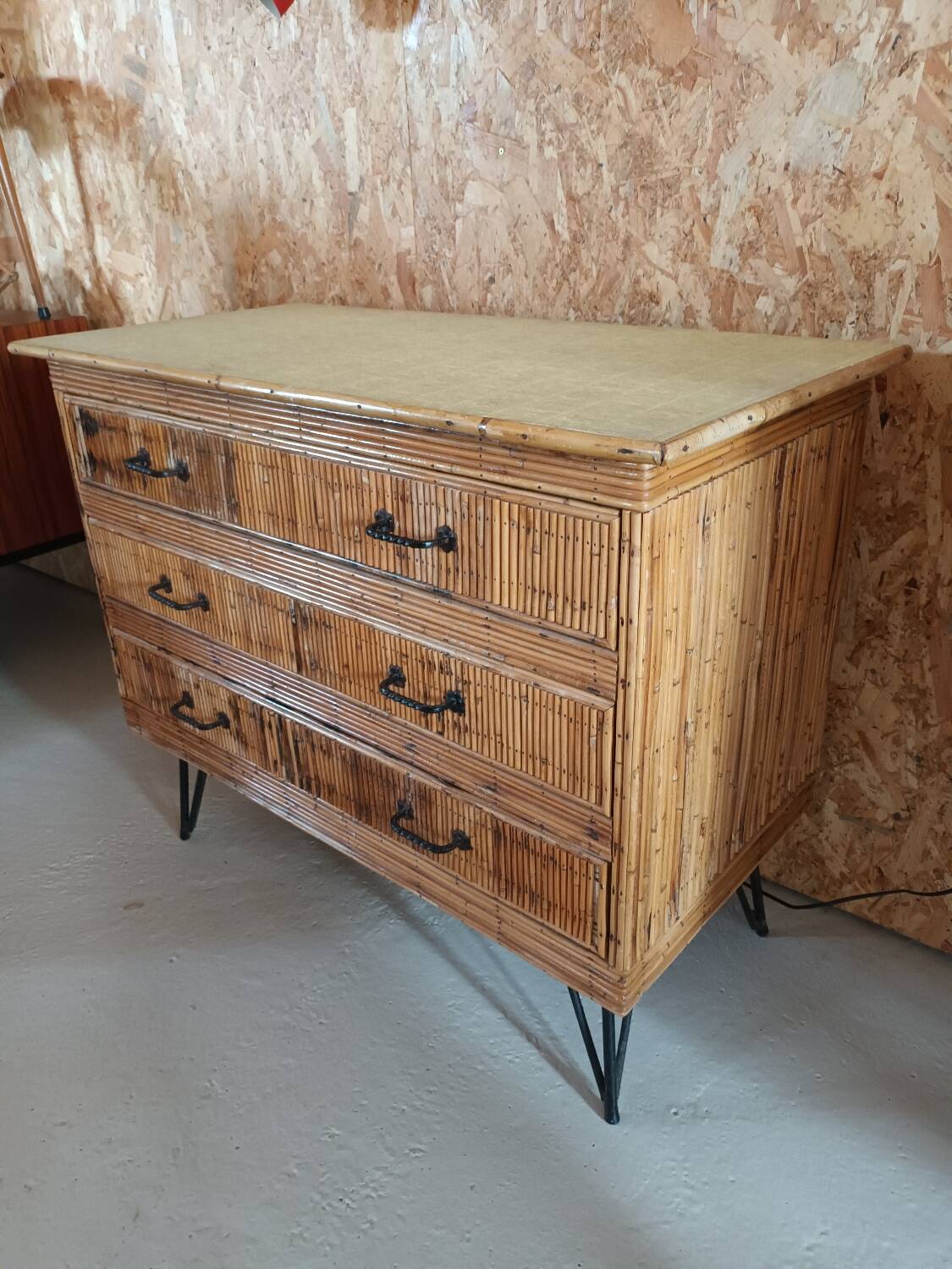 Vintage rattan chest of drawers