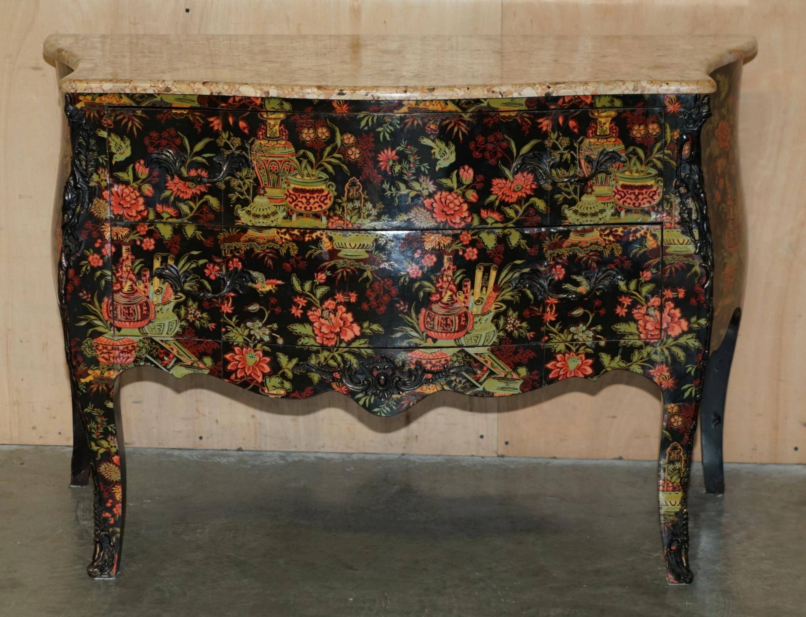 Antique Chinoiserie Commode Hand-Painted with Marble Top