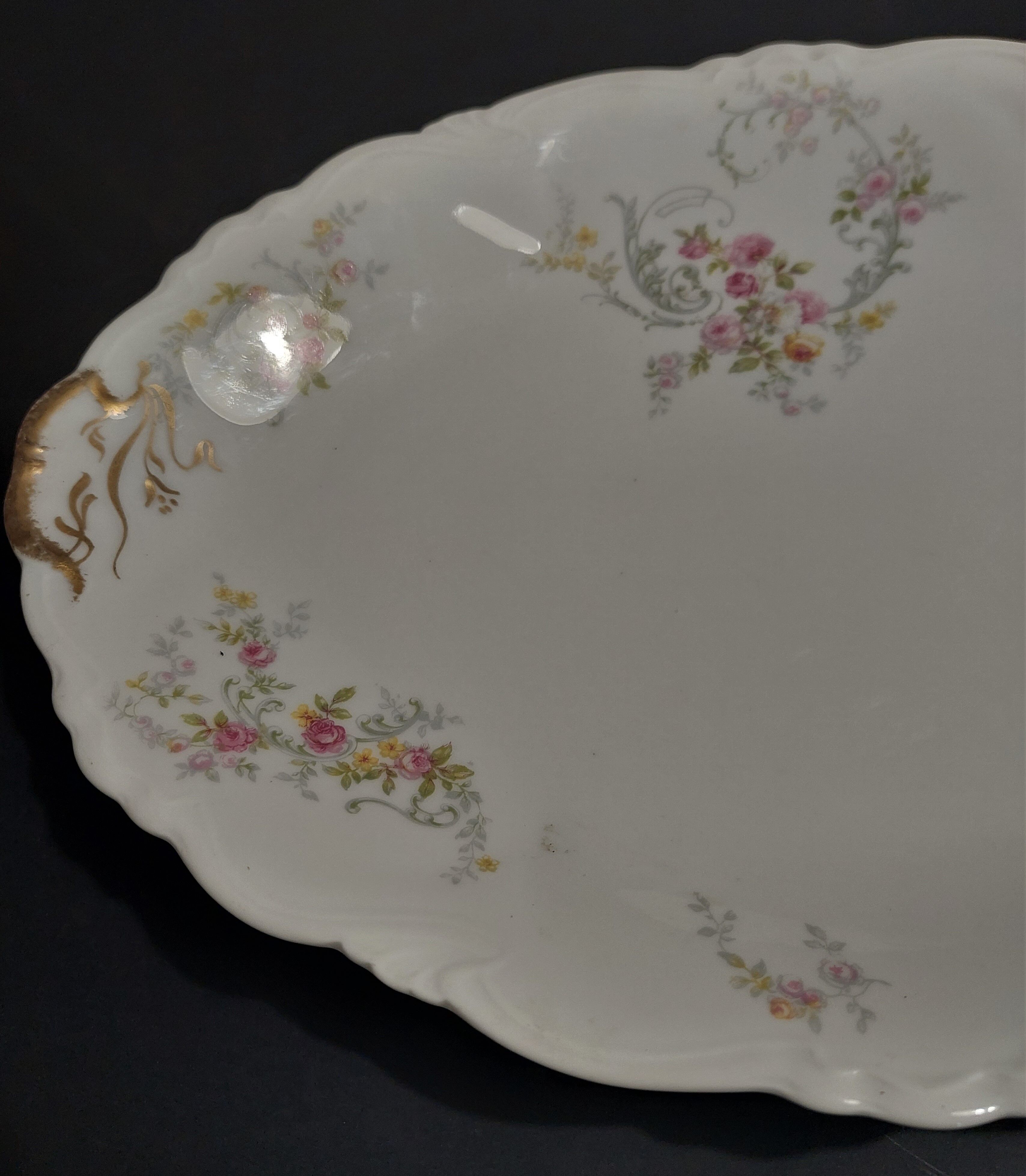 Oval serving dish in porcelain floral decoration Charles Arhenfeldt Limoges