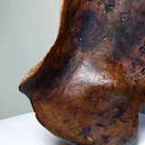 Large monoxyle bowl made of dark raw olive wood from the 1950s.