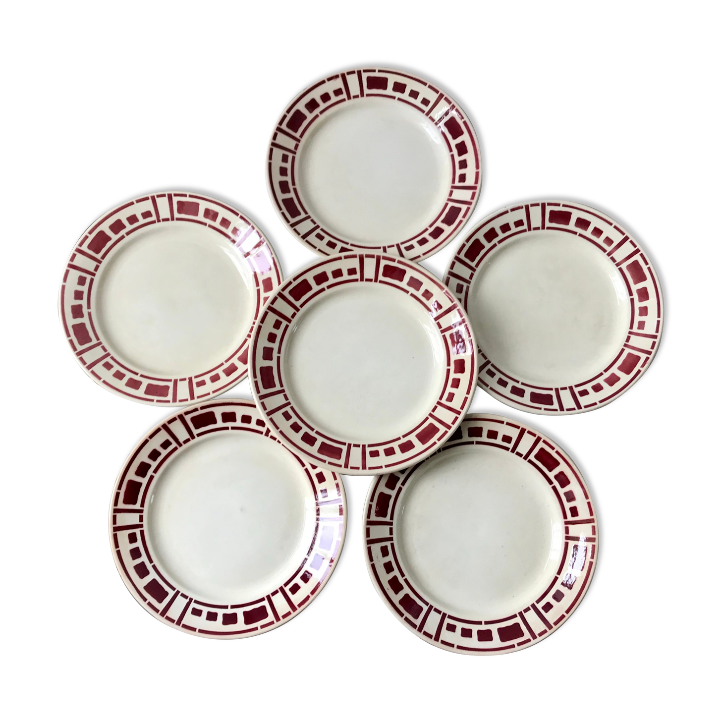 Set of 6 flat plates Badonviller model "Barbizon" 30s