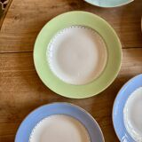 Set of 6 vintage soup plates, pastel colors and gold details