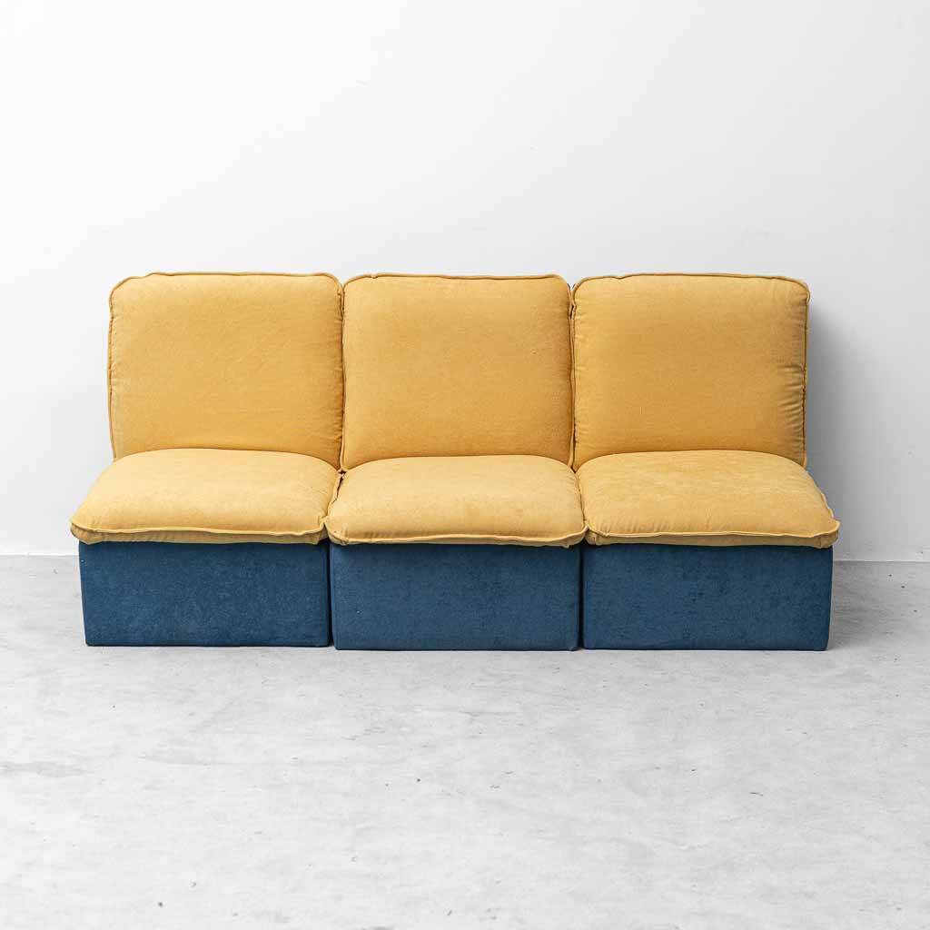 Vintage modular sofa with 3 elements in two-tone fabric – 1970s