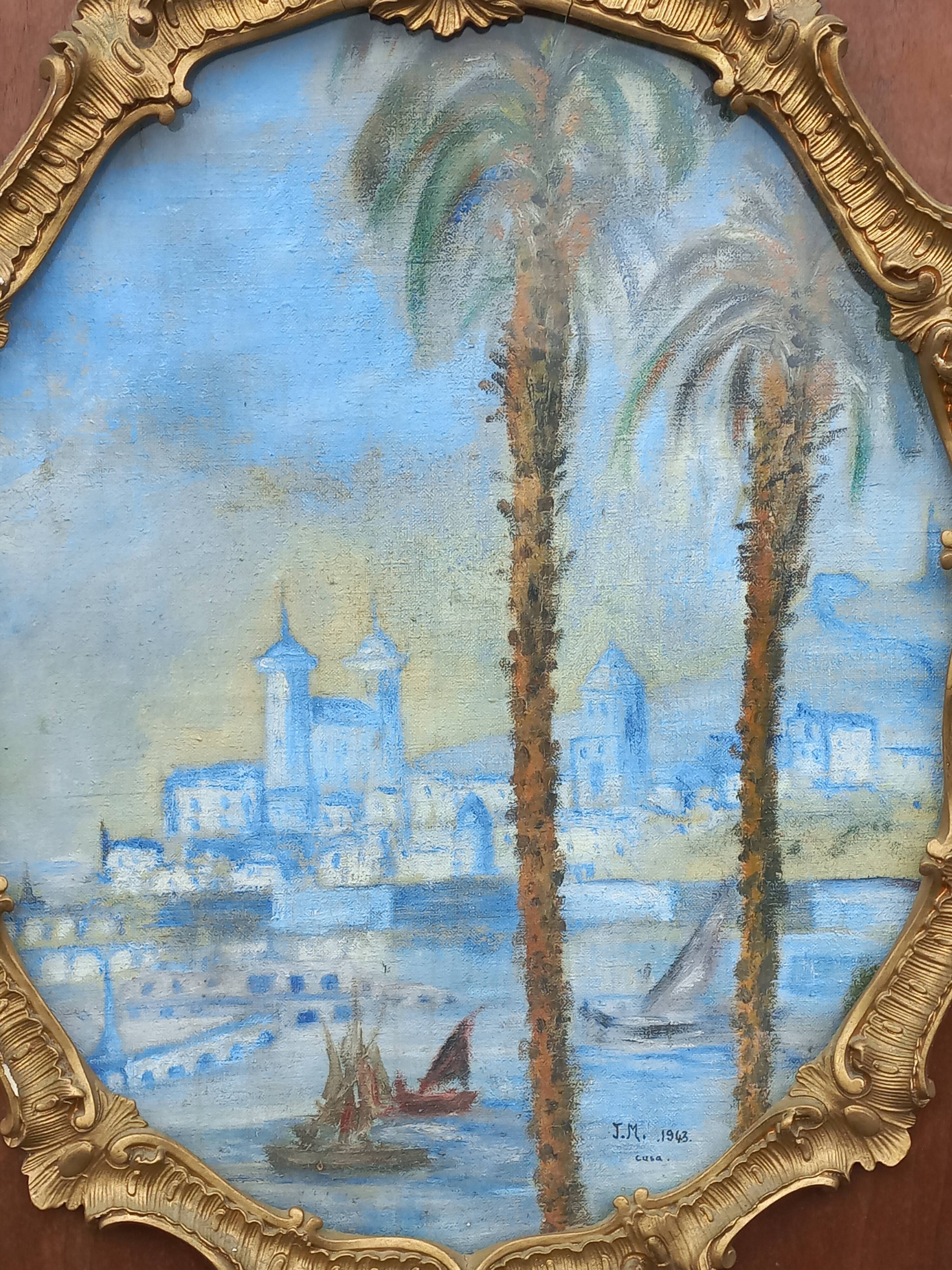 Orientalist oil on canvas, Casablanca, 1943, monogrammed J.M.