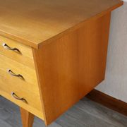 Oak desk, splayed legs, drawers, 1960.