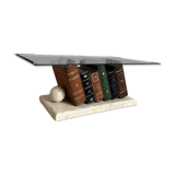 Vintage glass coffee table with trompe-l'oeil book base