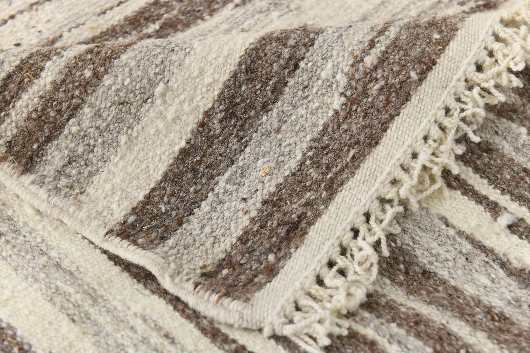 8x10 Beige & Light Brown %100 Wool Handmade Striped Kilim Rug, 232x291 Cm