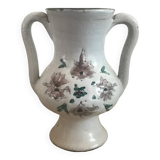 Small stoneware vase with handles and floral motifs Enameled In very good condition