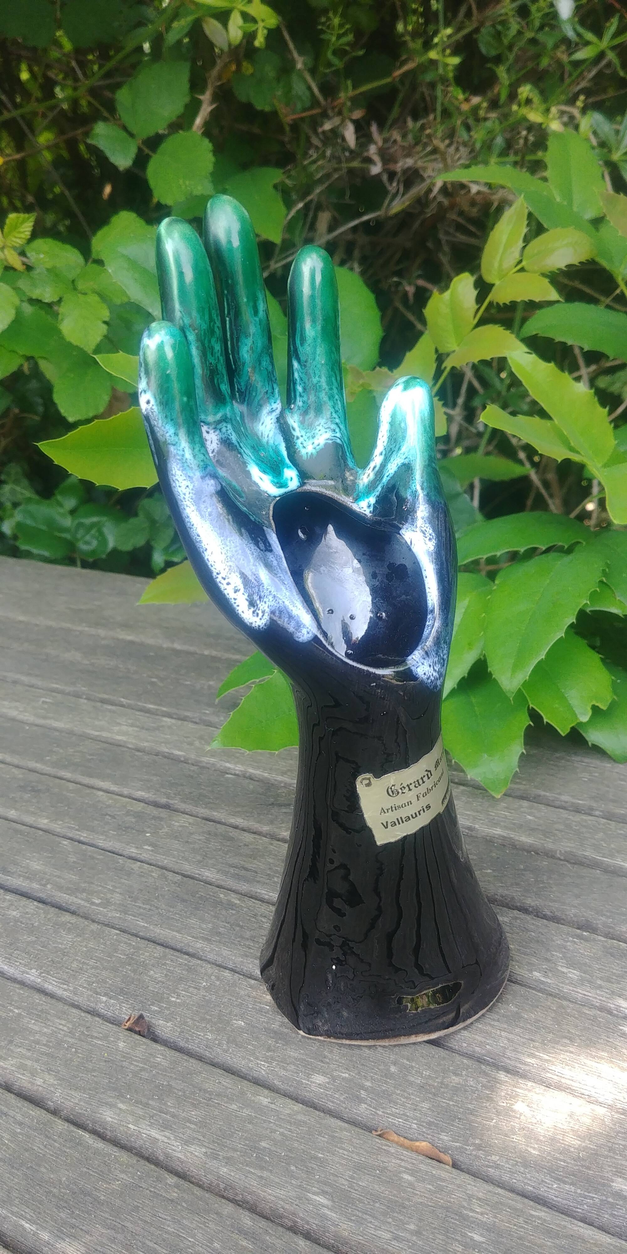 Vase in glazed ceramic green black Vallauris signed Gérard Marrel