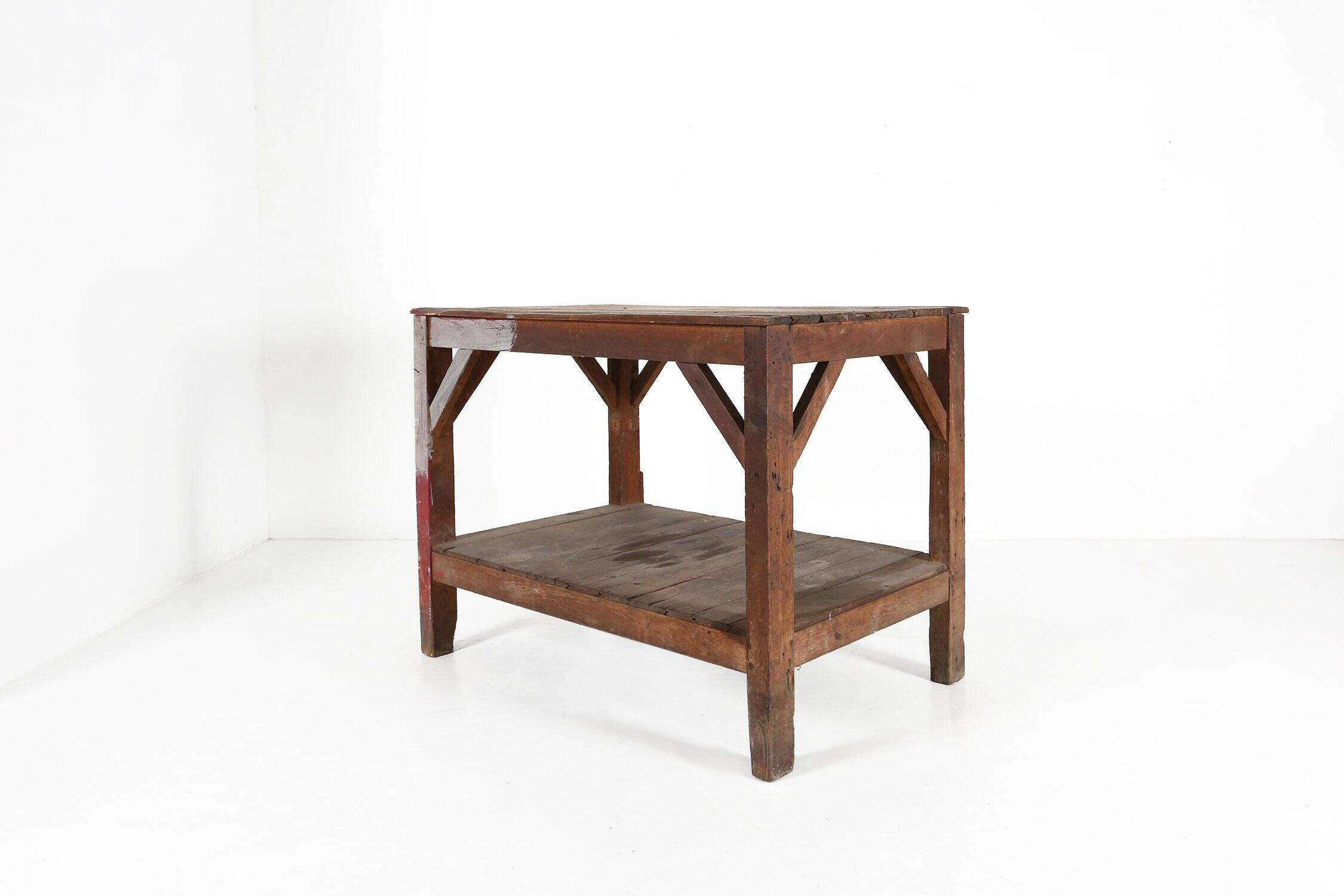 Table console industrielle française en bois, années 1920
