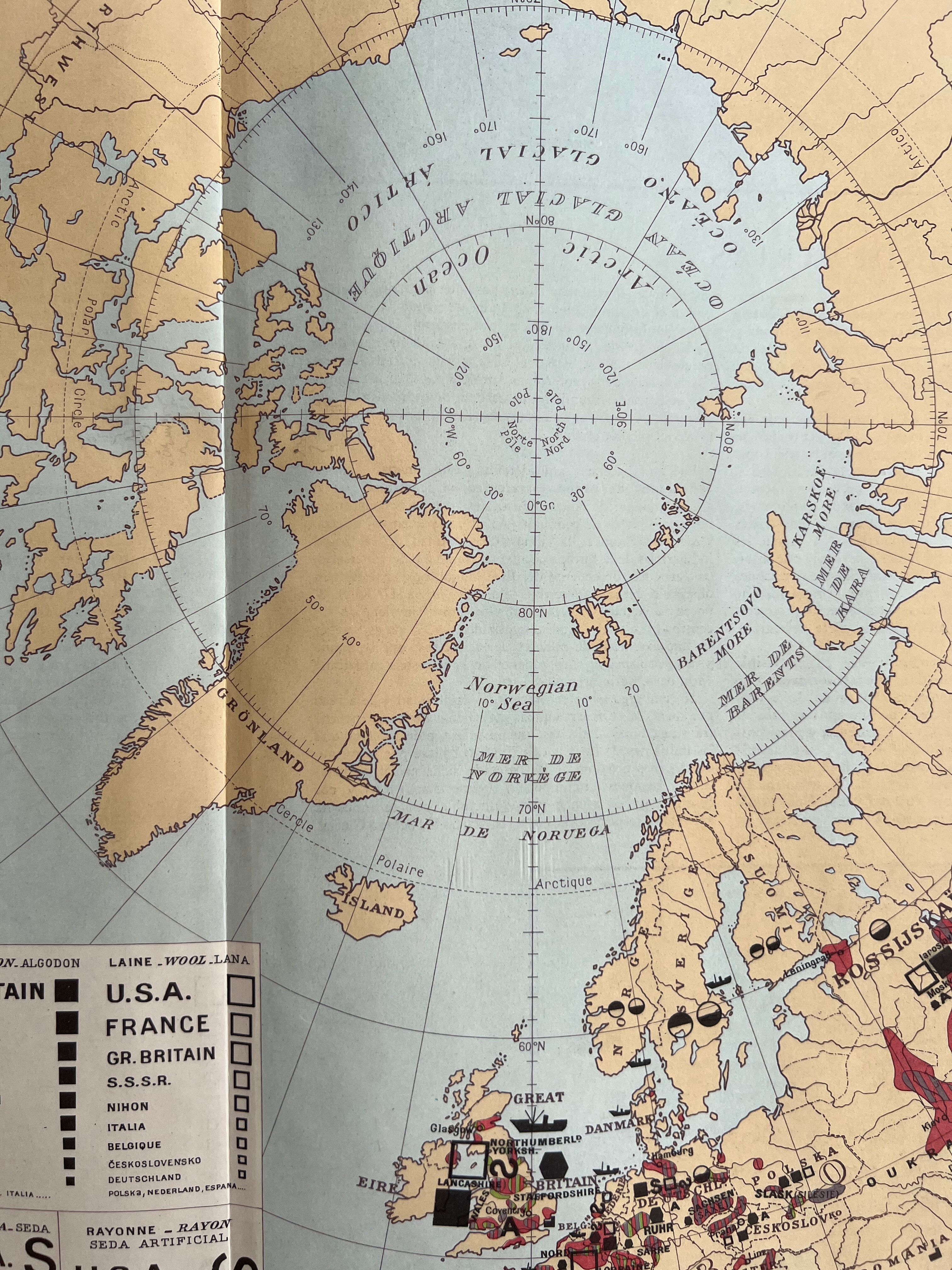 Old map of Major Global Industries — Polar projection