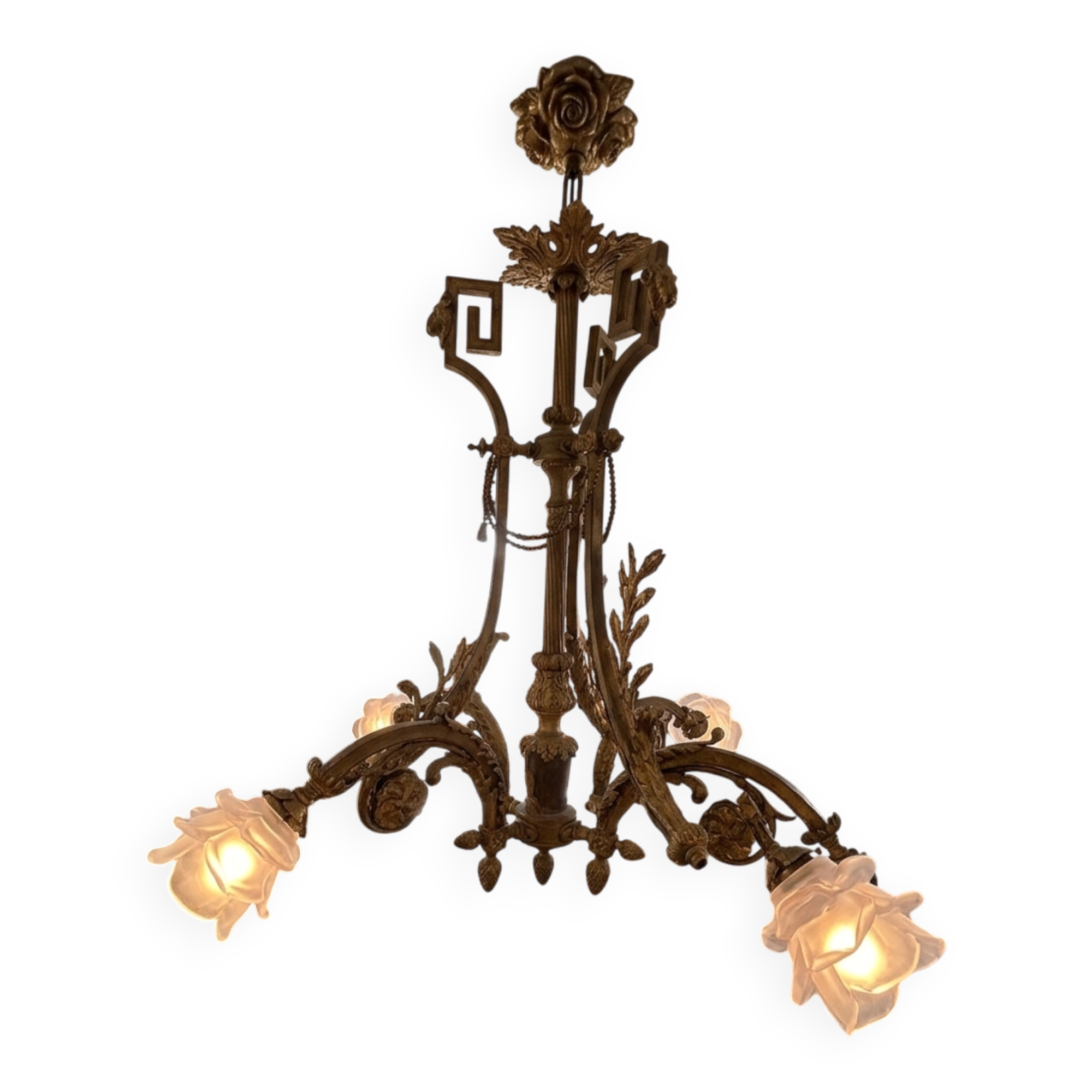 Lustre Bronze Ceiling Light Empire Return Egypt Ram 6 Lights Frosted Glass