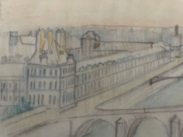 Tableau dessin vue de paris sur la seine et ses ponts