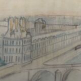 Tableau dessin vue de paris sur la seine et ses ponts